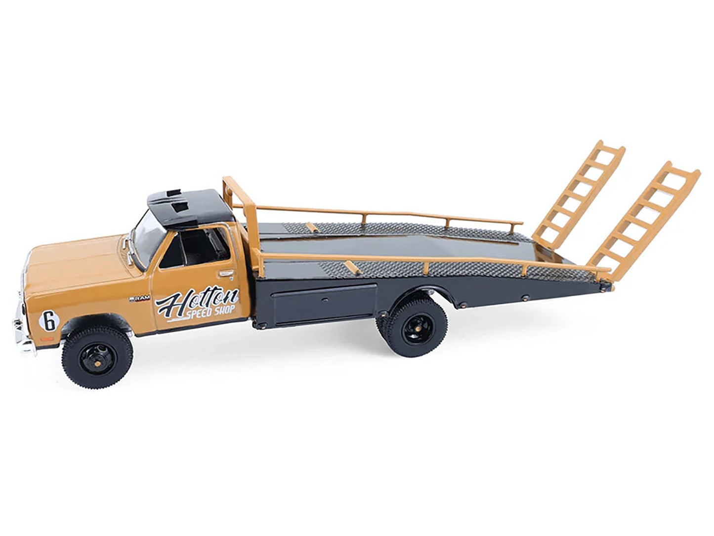1985 Dodge Ram D350 Ramp Truck and 1965 Dodge Coronet "Hotton Speed Shop" Brown and Black "H.D. Trucks" Series 26 1/64 Diecast Model Cars by Greenlight