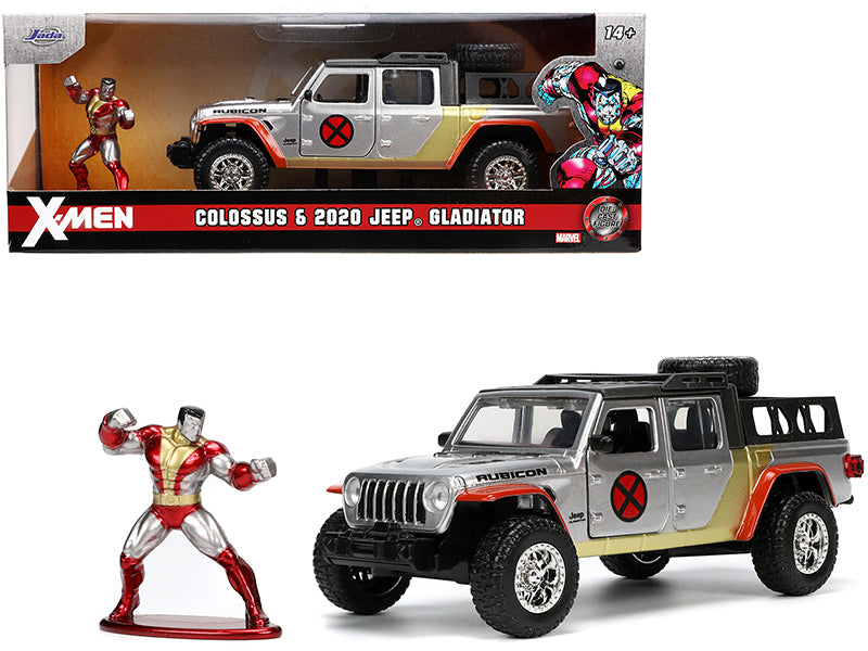 2020 Jeep Gladiator Pickup Truck Silver and Colossus Diecast Figurine "X-Men" Marvel "Hollywood Rides" Series 1/32 Diecast Model Car by Jada-DiecastModeler.com