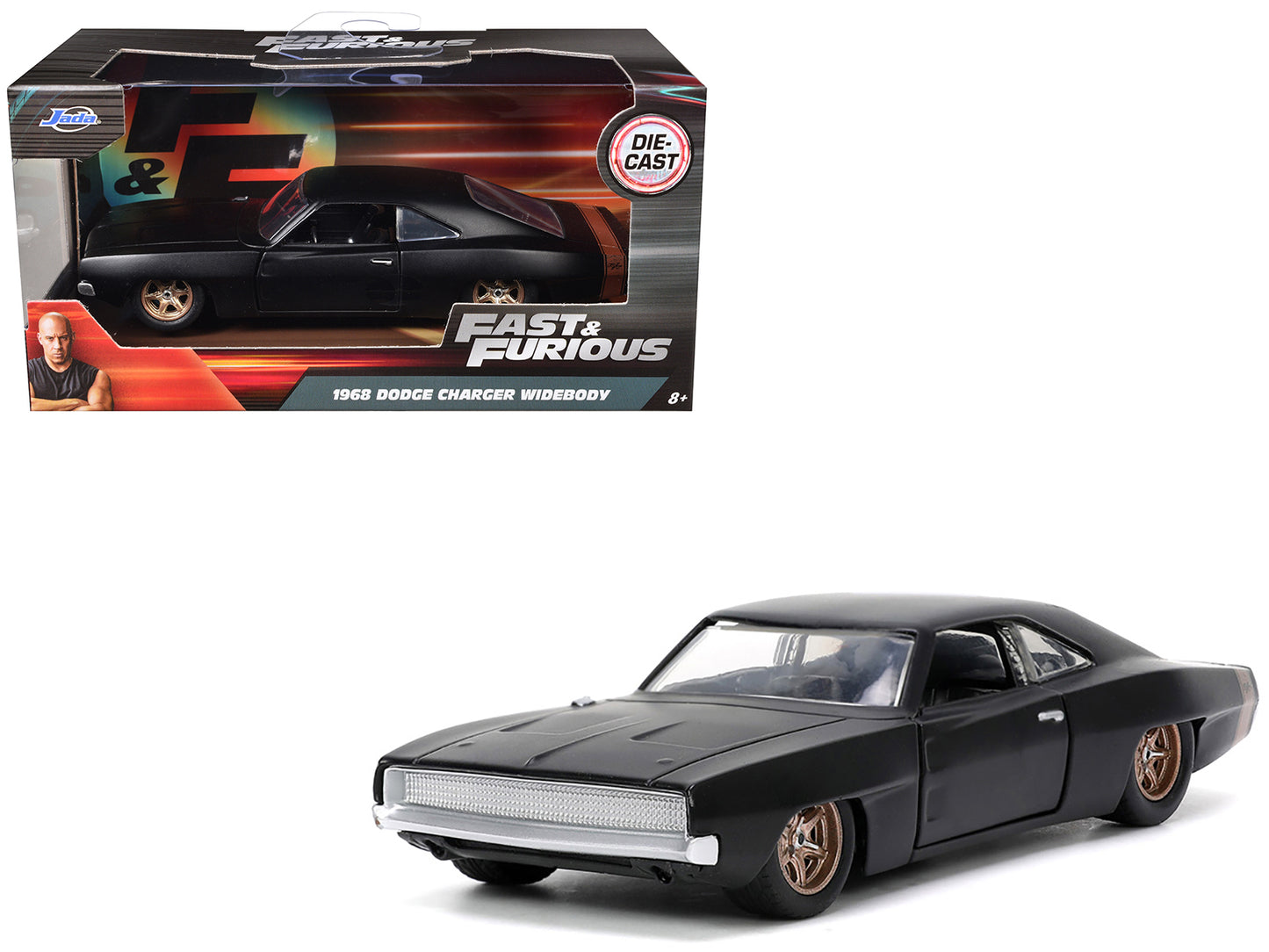 1968 Dodge Charger Widebody Matt Black with Bronze Tail Stripe "F9" (2021) Movie "Fast & Furious" Series 1/32 Diecast Model Car by Jada-DiecastModeler.com