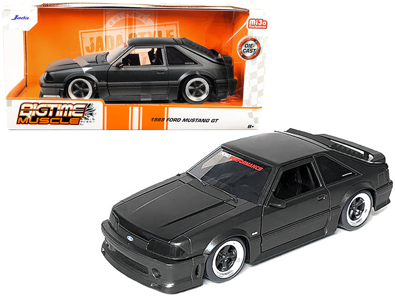 1989 Ford Mustang GT 5.0 Matt Black Metallic with Matt Black Hood "Bigtime Muscle" Series 1/24 Series Diecast Model Car by Jada-DiecastModeler.com