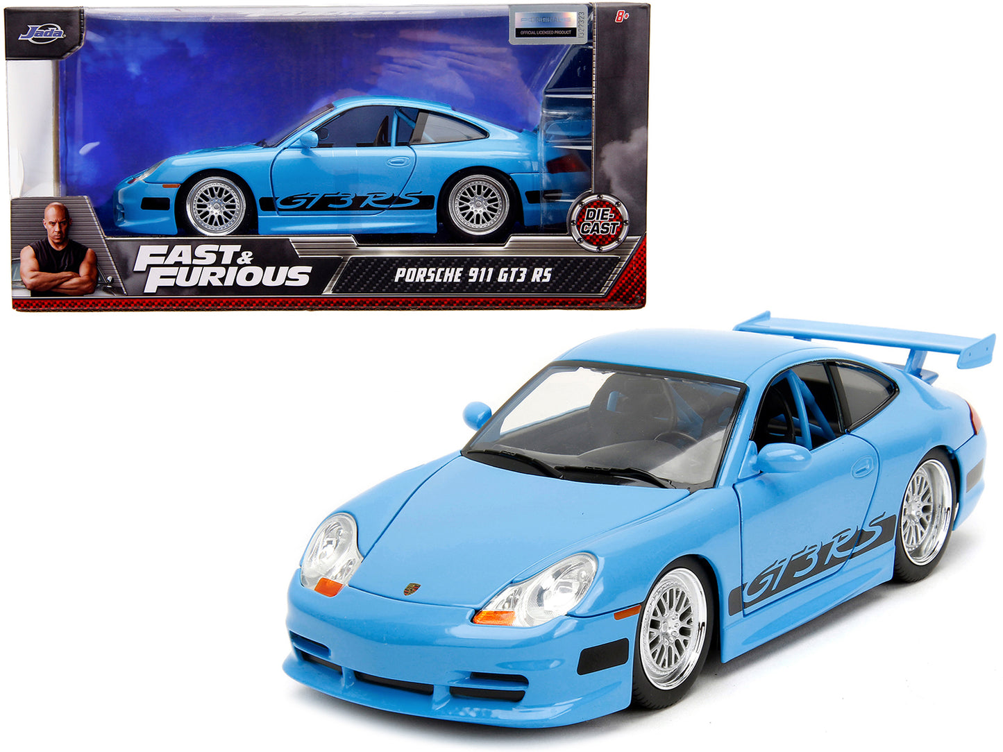 Porsche 911 GT3 RS Light Blue with Black Accents "Fast & Furious" Movie 1/24 Diecast Model Car by Jada-DiecastModeler.com