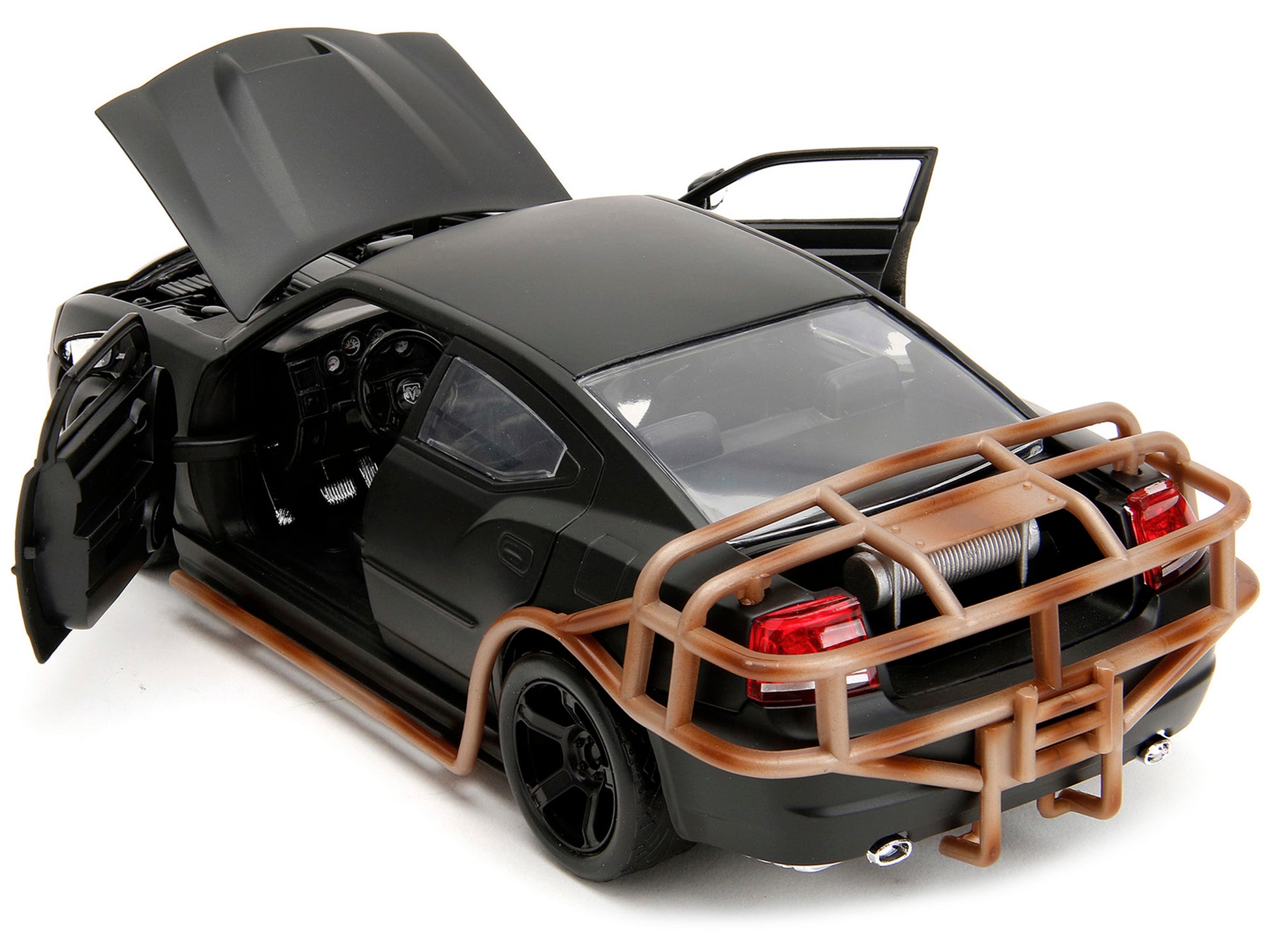 2006 Dodge Charger Matt Black with Outer Cage "Fast & Furious" Movie 1/24 Diecast Model Car by Jada-DiecastModeler.com