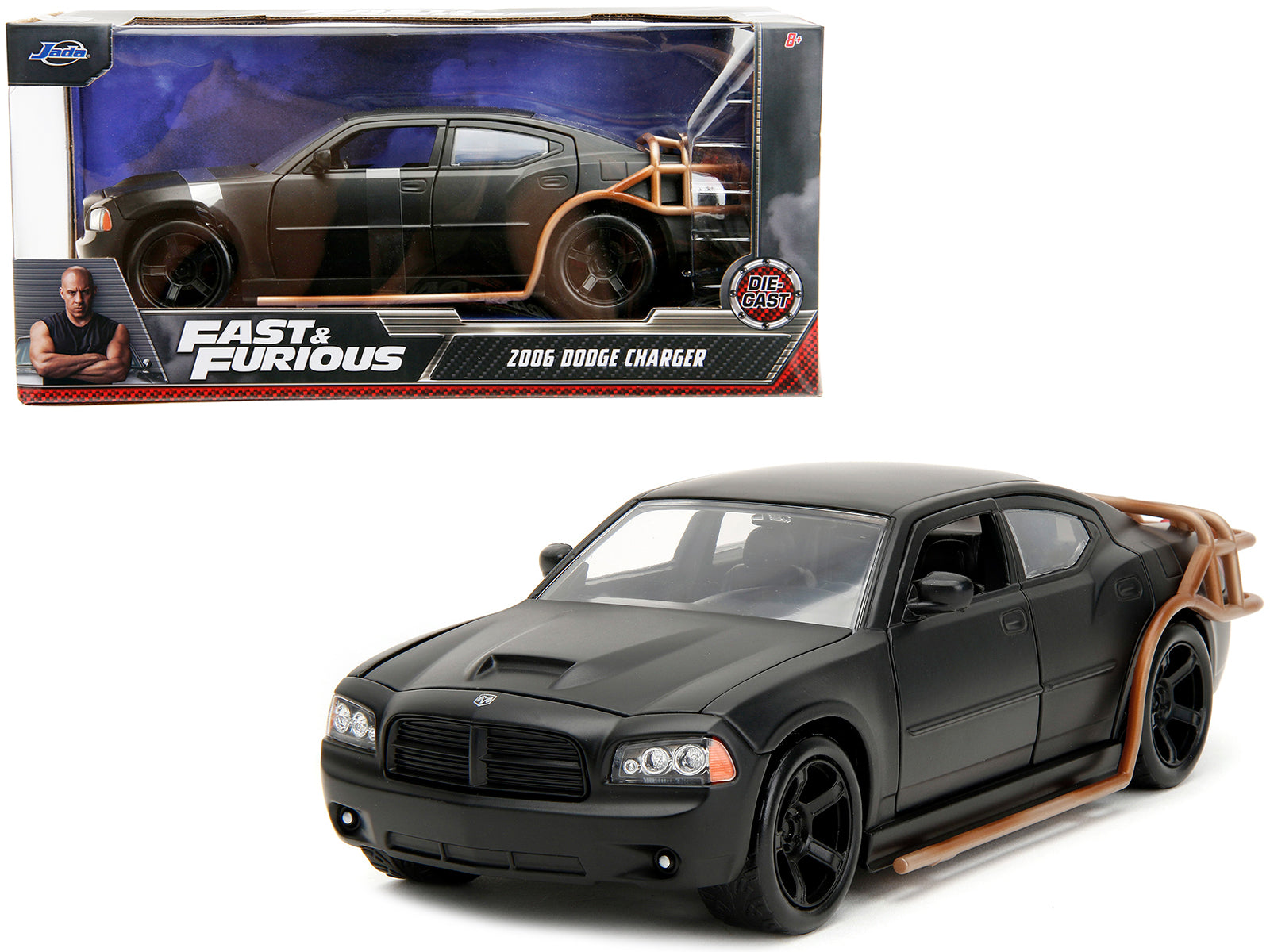 2006 Dodge Charger Matt Black with Outer Cage "Fast & Furious" Movie 1/24 Diecast Model Car by Jada-DiecastModeler.com
