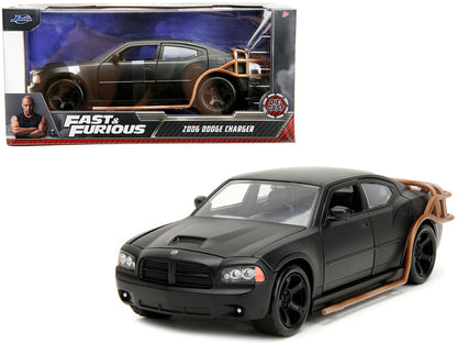 2006 Dodge Charger Matt Black with Outer Cage "Fast & Furious" Movie 1/24 Diecast Model Car by Jada-DiecastModeler.com