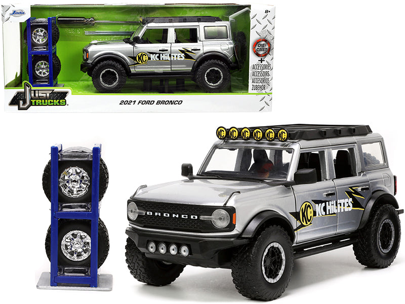 2021 Ford Bronco Gray Metallic "KC HiLiTES" with Extra Wheels "Just Trucks" Series 1/24 Diecast Model Car by Jada-DiecastModeler.com