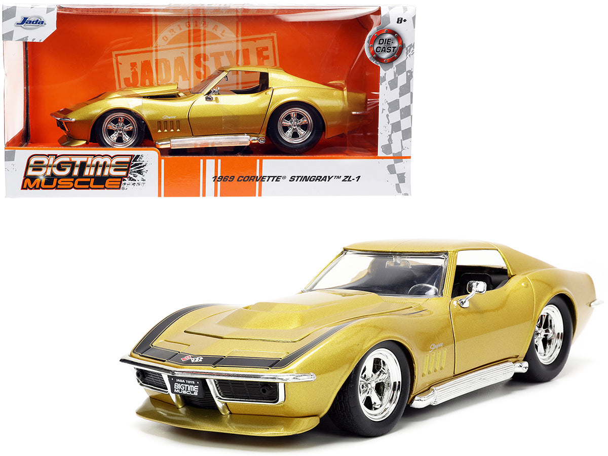1969 Chevrolet Corvette Stingray ZL-1 Gold Metallic with Black Stripe "Bigtime Muscle" Series 1/24 Diecast Model Car by Jada-DiecastModeler.com