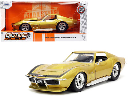 1969 Chevrolet Corvette Stingray ZL-1 Gold Metallic with Black Stripe "Bigtime Muscle" Series 1/24 Diecast Model Car by Jada-DiecastModeler.com