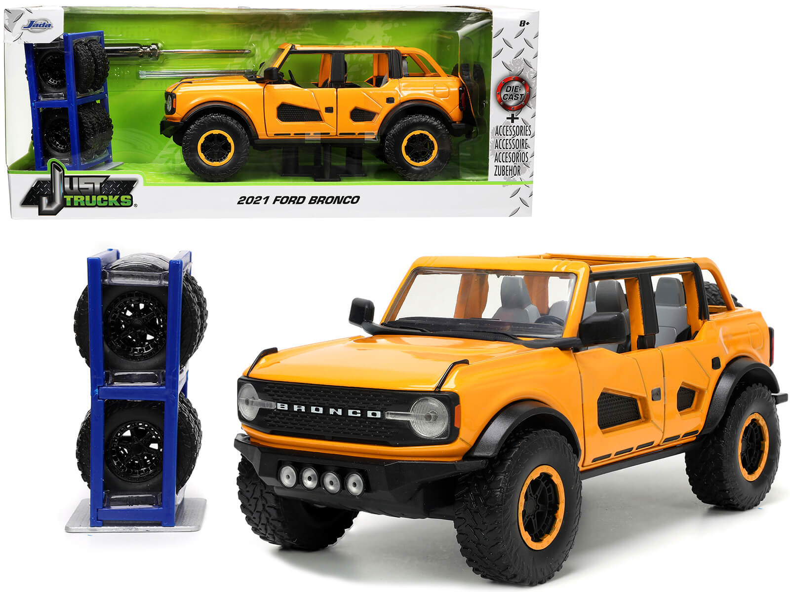 2021 Ford Bronco Orange Metallic with Extra Wheels "Just Trucks" Series 1/24 Diecast Model Car by Jada-DiecastModeler.com