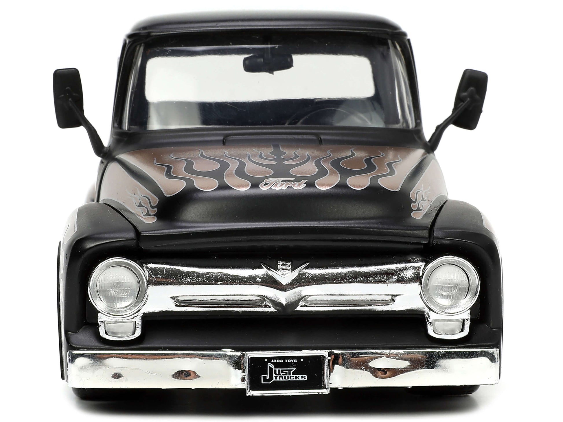 1956 Ford F-100 Pickup Truck Matt Black and Champagne with Flames with Extra Wheels "Just Trucks" Series 1/24 Diecast Model Car by Jada-DiecastModeler.com