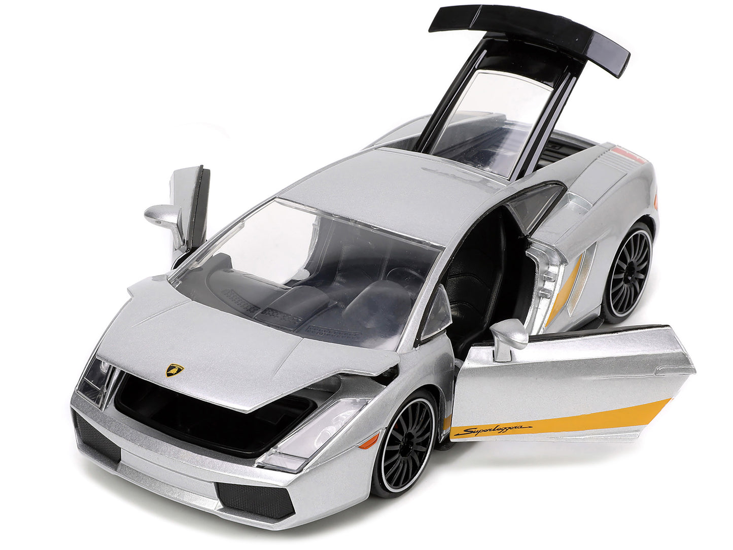 Lamborghini Gallardo Superleggera Silver Metallic with Yellow Stripes "Hyper-Spec" Series 1/24 Diecast Model Car by Jada-DiecastModeler.com