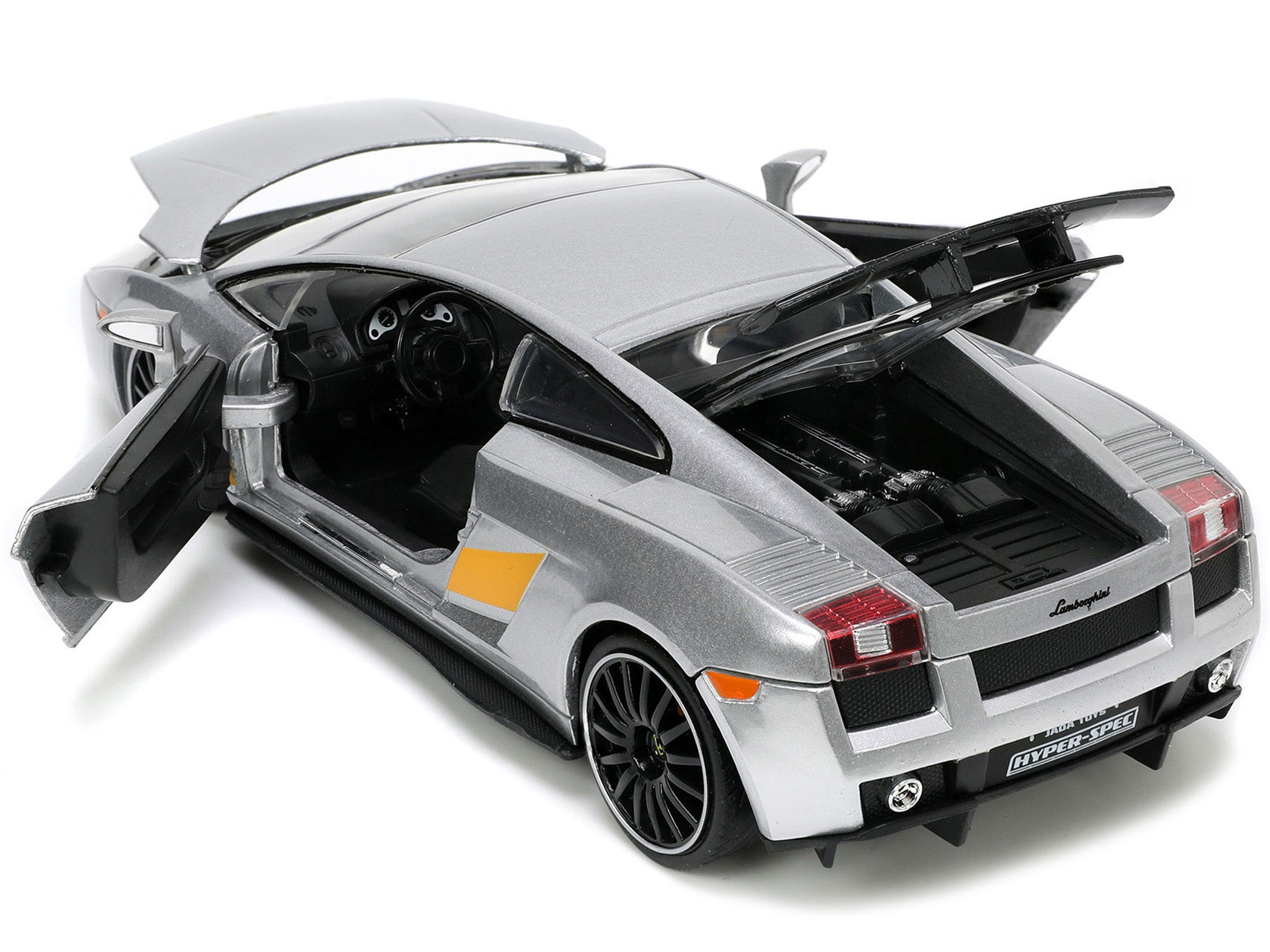 Lamborghini Gallardo Superleggera Silver Metallic with Yellow Stripes "Hyper-Spec" Series 1/24 Diecast Model Car by Jada-DiecastModeler.com