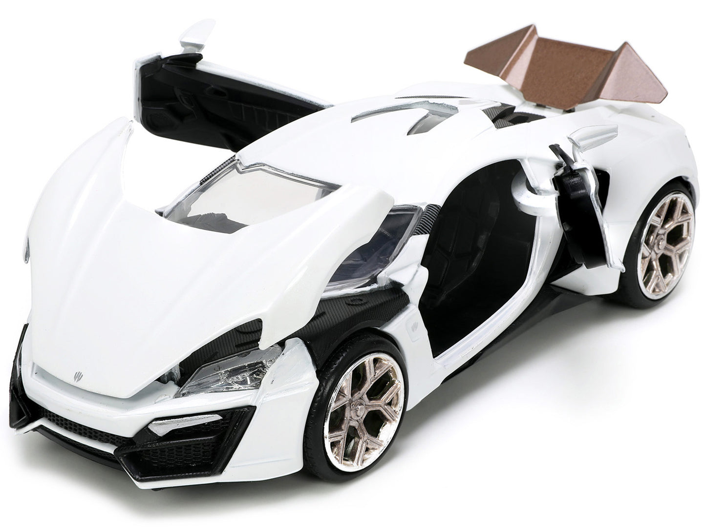 Lykan Hypersport White with Bronze Metallic Rear Spoiler "HKS" "Hyper-Spec" Series 1/24 Diecast Model Car by Jada-DiecastModeler.com