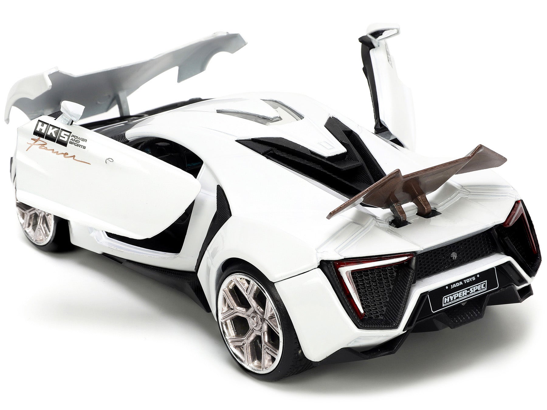 Lykan Hypersport White with Bronze Metallic Rear Spoiler "HKS" "Hyper-Spec" Series 1/24 Diecast Model Car by Jada-DiecastModeler.com