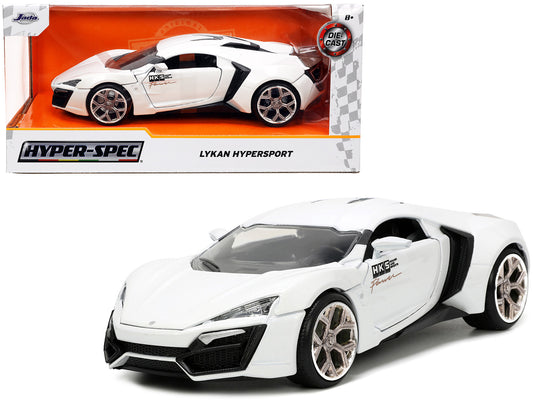 Lykan Hypersport White with Bronze Metallic Rear Spoiler "HKS" "Hyper-Spec" Series 1/24 Diecast Model Car by Jada-DiecastModeler.com