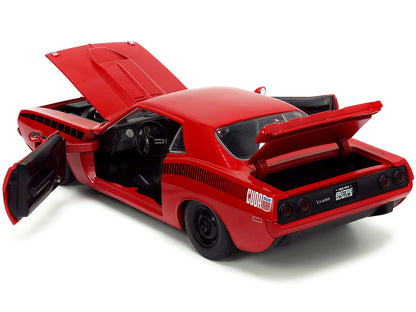 1973 Plymouth Barracuda Red with Black Stripes "Bigtime Muscle" Series 1/24 Diecast Model Car by Jada-DiecastModeler.com