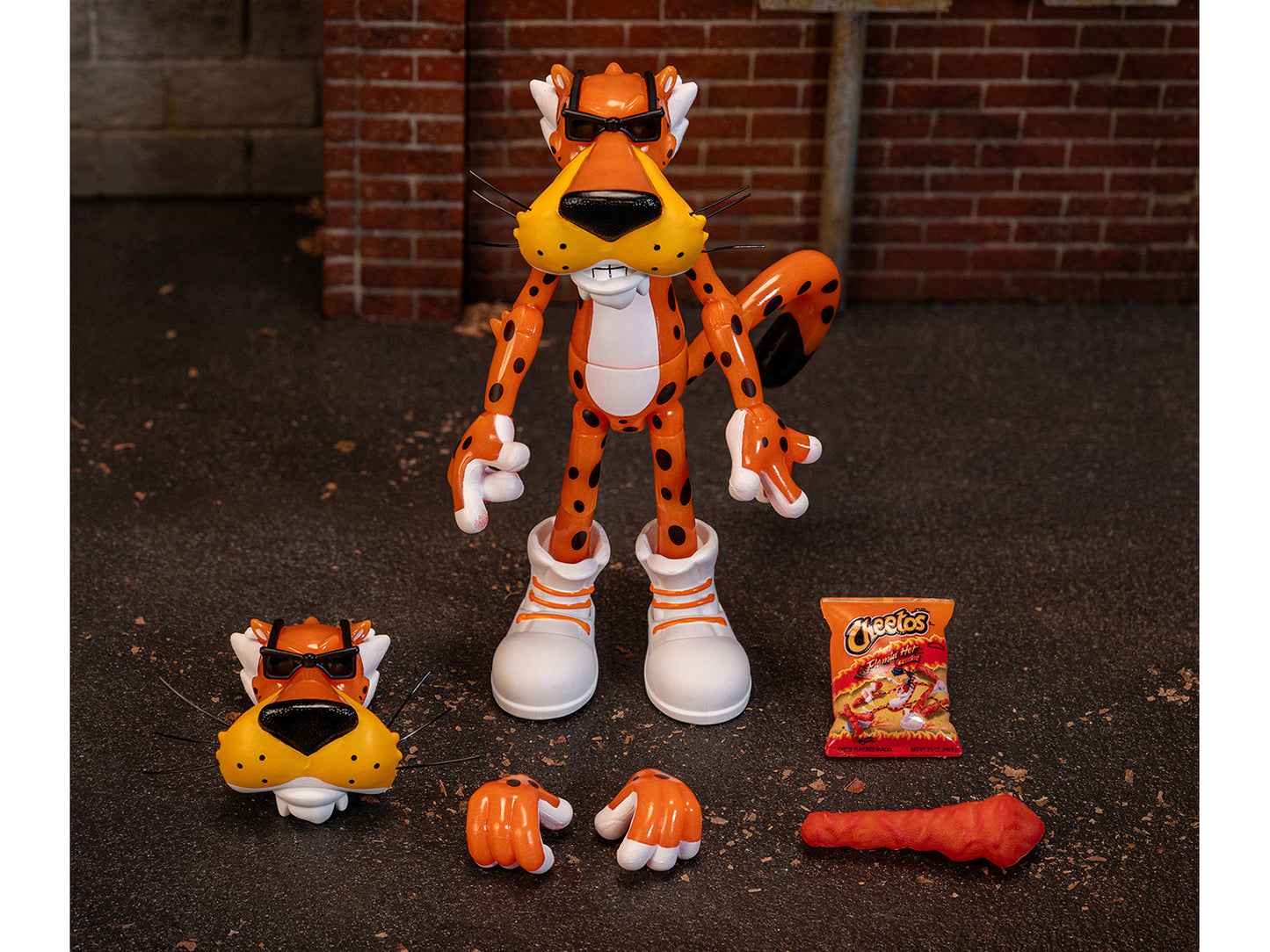 Chester Cheetah 5.5" Glow-in-the-Dark Figure with Accessories and Alternate Head and Hands "Flamin' Hot Cheetos Crunchy" Model by Jada-DiecastModeler.com
