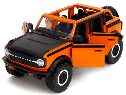2021 Ford Bronco Open-Top Orange with Black Stripes and Hood with Extra Wheels "Just Trucks" Series 1/24 Diecast Model Car by Jada-DiecastModeler.com