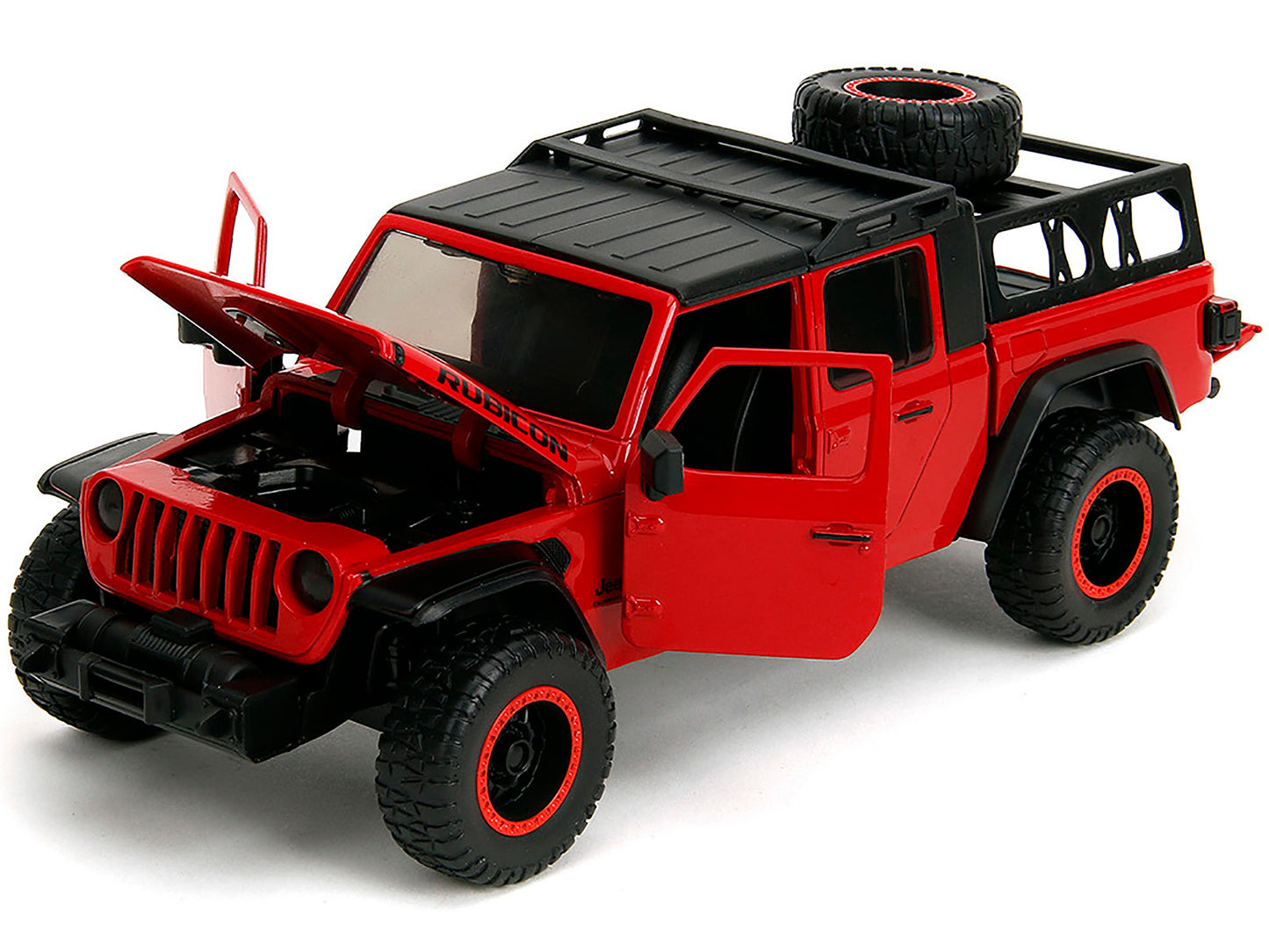 2020 Jeep Gladiator Rubicon Pickup Truck Red with Black Top and Extra Wheels "Just Trucks" Series 1/24 Diecast Model Car by Jada-DiecastModeler.com
