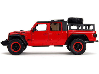 2020 Jeep Gladiator Rubicon Pickup Truck Red with Black Top and Extra Wheels "Just Trucks" Series 1/24 Diecast Model Car by Jada-DiecastModeler.com