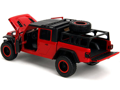2020 Jeep Gladiator Rubicon Pickup Truck Red with Black Top and Extra Wheels "Just Trucks" Series 1/24 Diecast Model Car by Jada-DiecastModeler.com