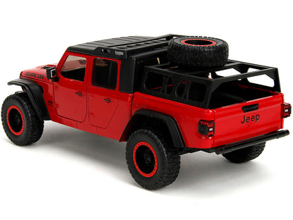 2020 Jeep Gladiator Rubicon Pickup Truck Red with Black Top and Extra Wheels "Just Trucks" Series 1/24 Diecast Model Car by Jada-DiecastModeler.com
