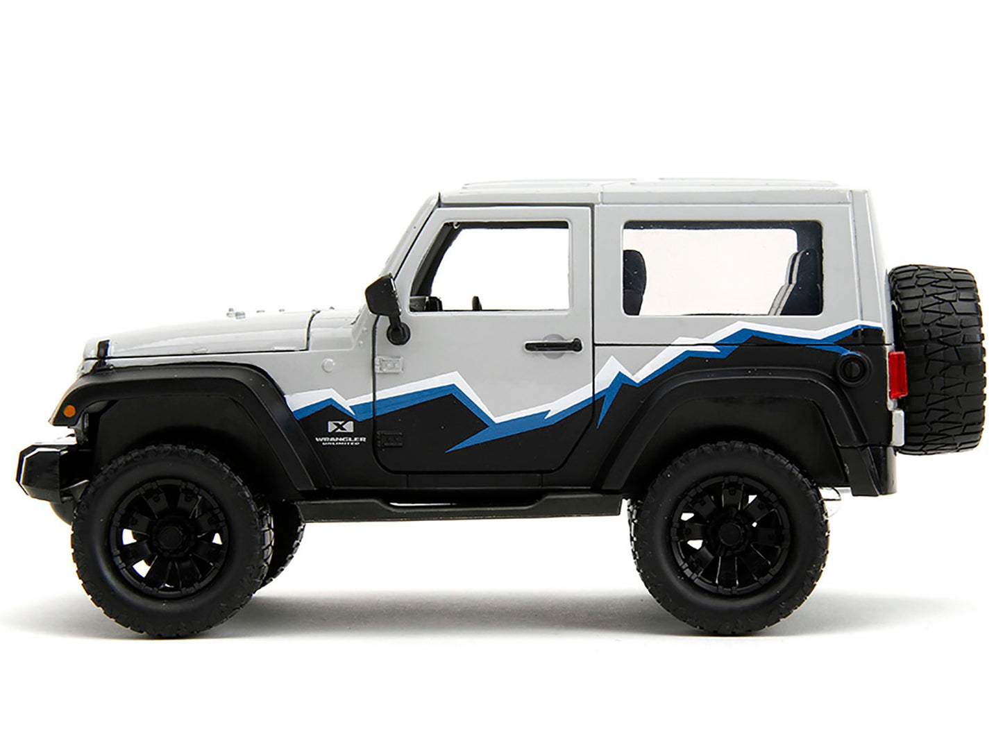 2007 Jeep Wrangler Gray and Black with Blue and White Stripes with Extra Wheels "Just Trucks" Series 1/24 Diecast Model Car by Jada-DiecastModeler.com