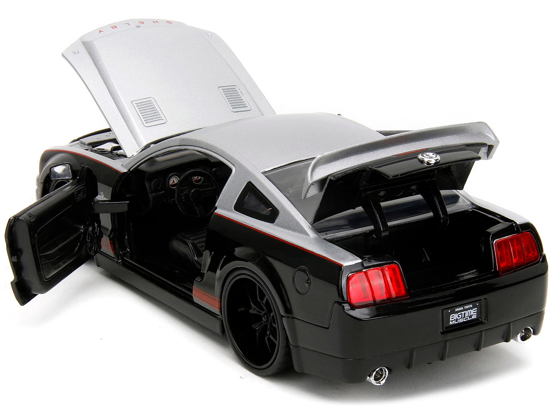 2008 Ford Shelby Mustang GT-500KR Silver and Black with Red Stripes "Bigtime Muscle" Series 1/24 Diecast Model Car by Jada-DiecastModeler.com