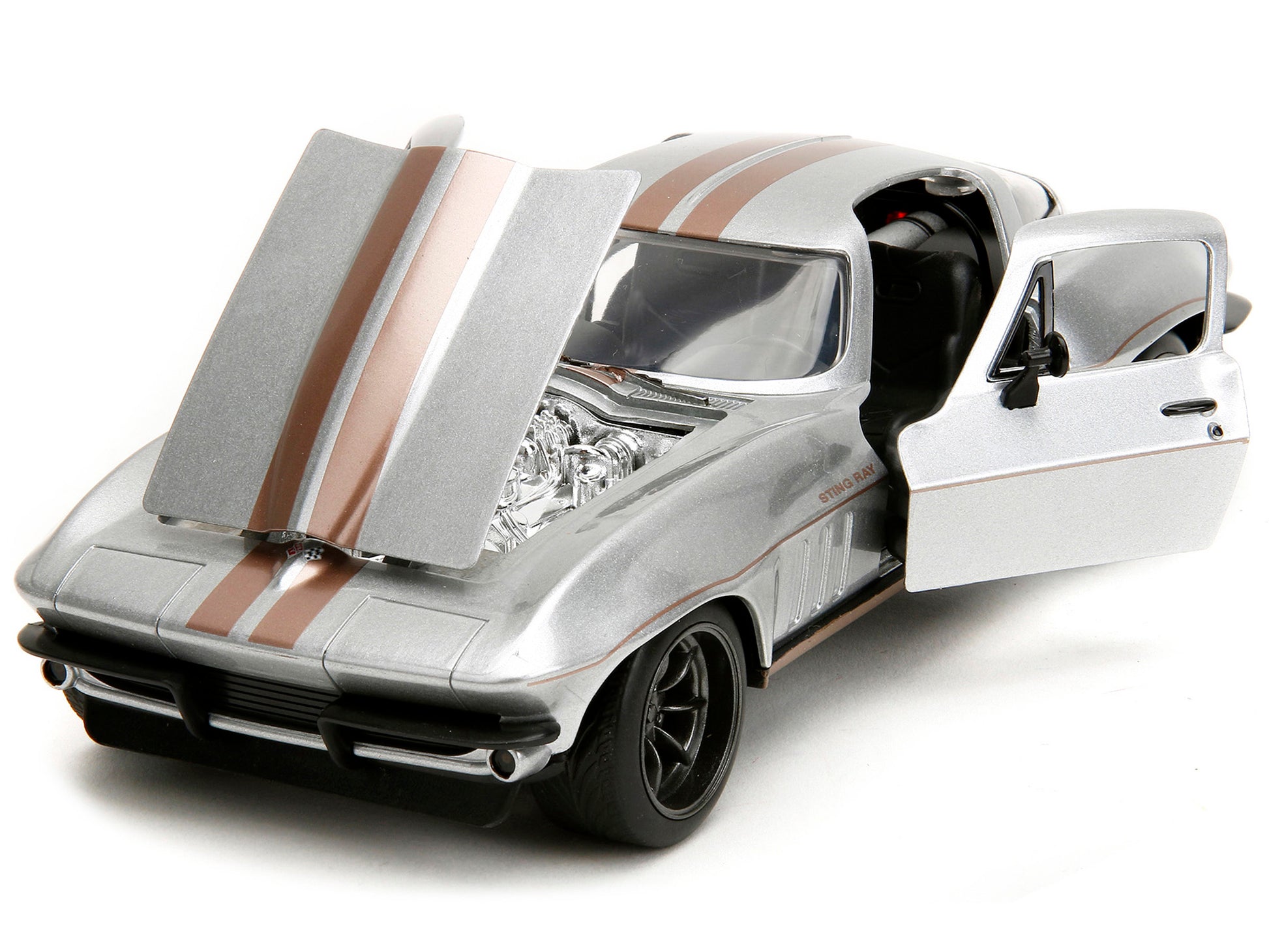 1966 Chevrolet Corvette Silver Metallic with Bronze Stripes "Bigtime Muscle" Series 1/24 Diecast Model Car by Jada-DiecastModeler.com