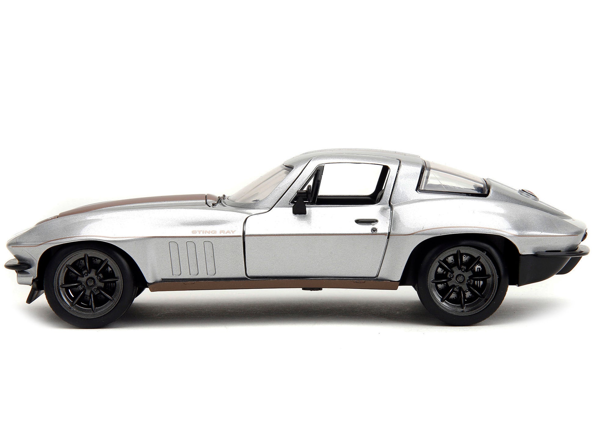 1966 Chevrolet Corvette Silver Metallic with Bronze Stripes "Bigtime Muscle" Series 1/24 Diecast Model Car by Jada-DiecastModeler.com