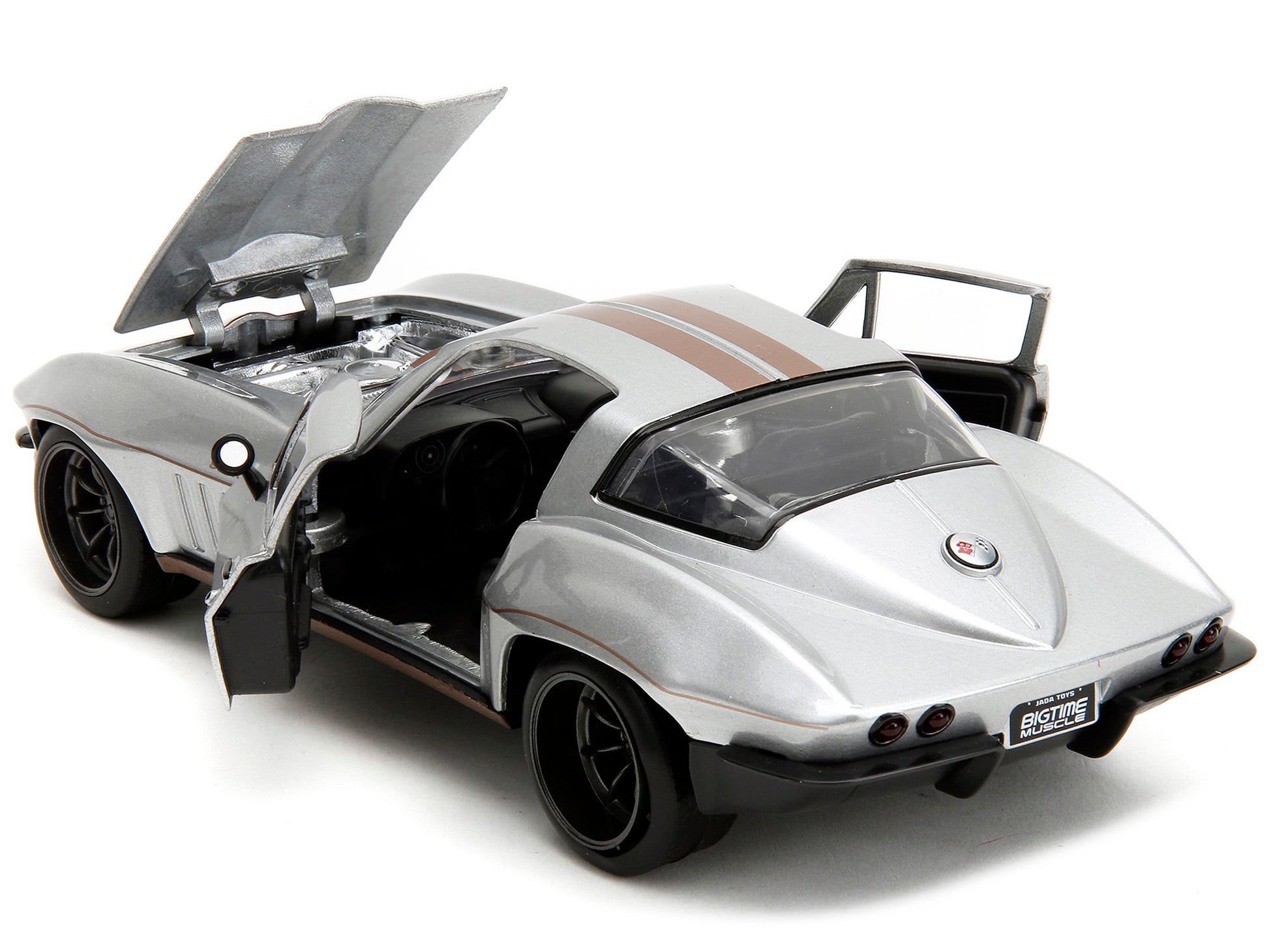 1966 Chevrolet Corvette Silver Metallic with Bronze Stripes "Bigtime Muscle" Series 1/24 Diecast Model Car by Jada-DiecastModeler.com