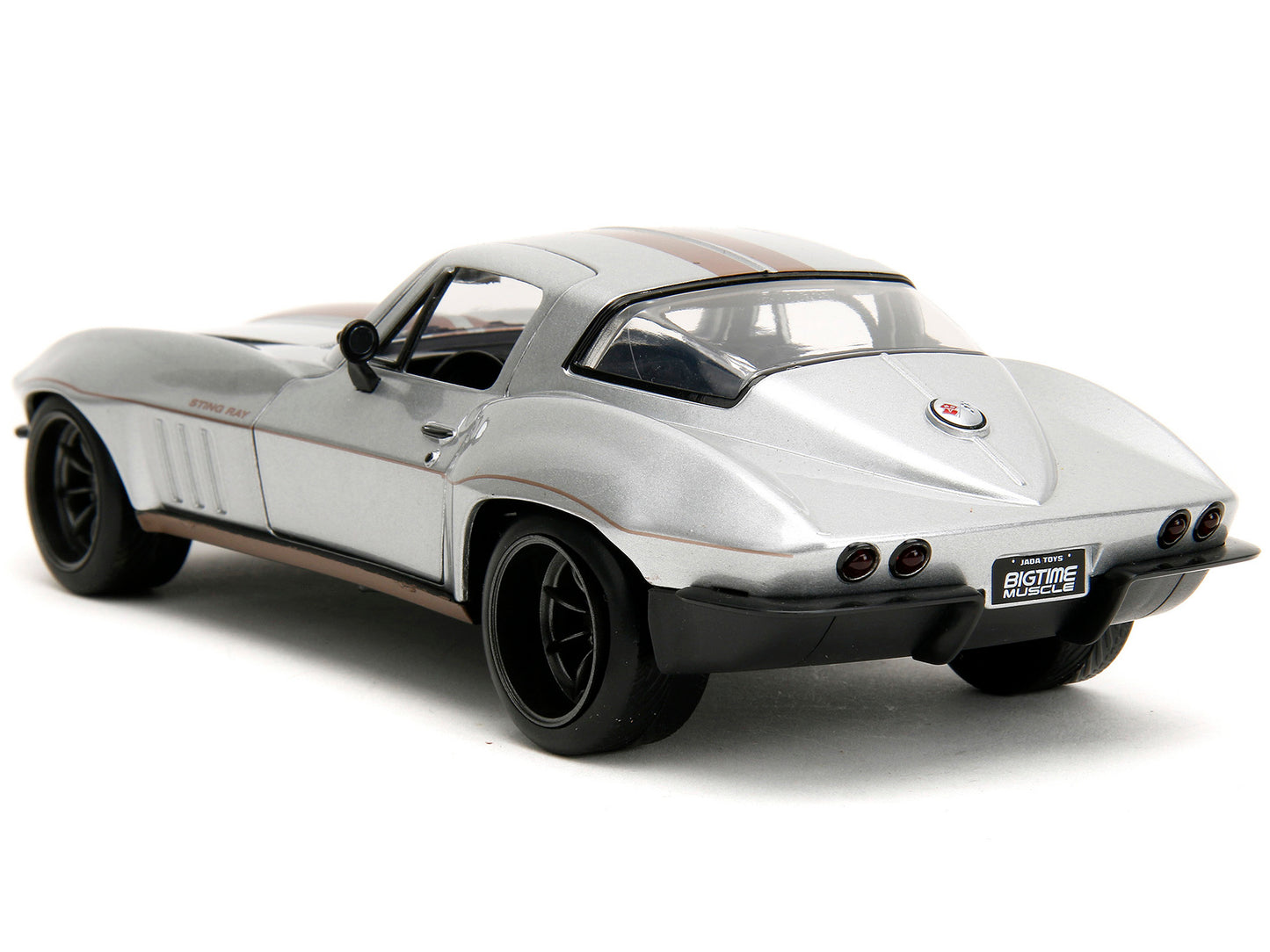 1966 Chevrolet Corvette Silver Metallic with Bronze Stripes "Bigtime Muscle" Series 1/24 Diecast Model Car by Jada-DiecastModeler.com