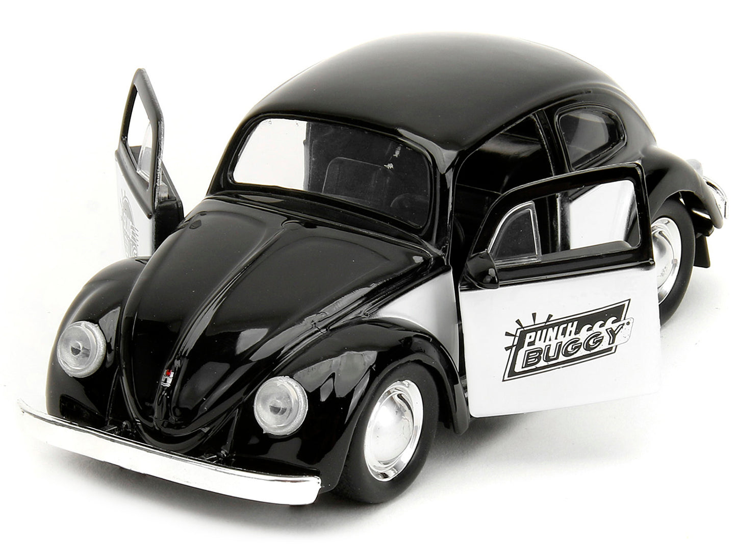 1959 Volkswagen Beetle "Punch Buggy" Black and White and Boxing Gloves Accessory "Punch Buggy" Series 1/32 Diecast Model Car by Jada-DiecastModeler.com