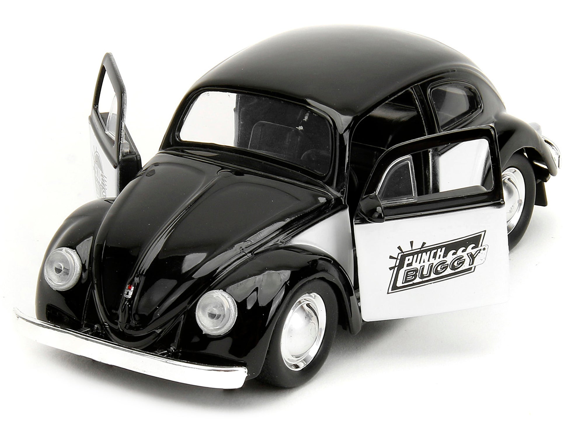 1959 Volkswagen Beetle "Punch Buggy" Black and White and Boxing Gloves Accessory "Punch Buggy" Series 1/32 Diecast Model Car by Jada-DiecastModeler.com