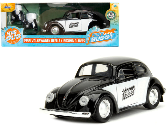 1959 Volkswagen Beetle "Punch Buggy" Black and White and Boxing Gloves Accessory "Punch Buggy" Series 1/32 Diecast Model Car by Jada-DiecastModeler.com
