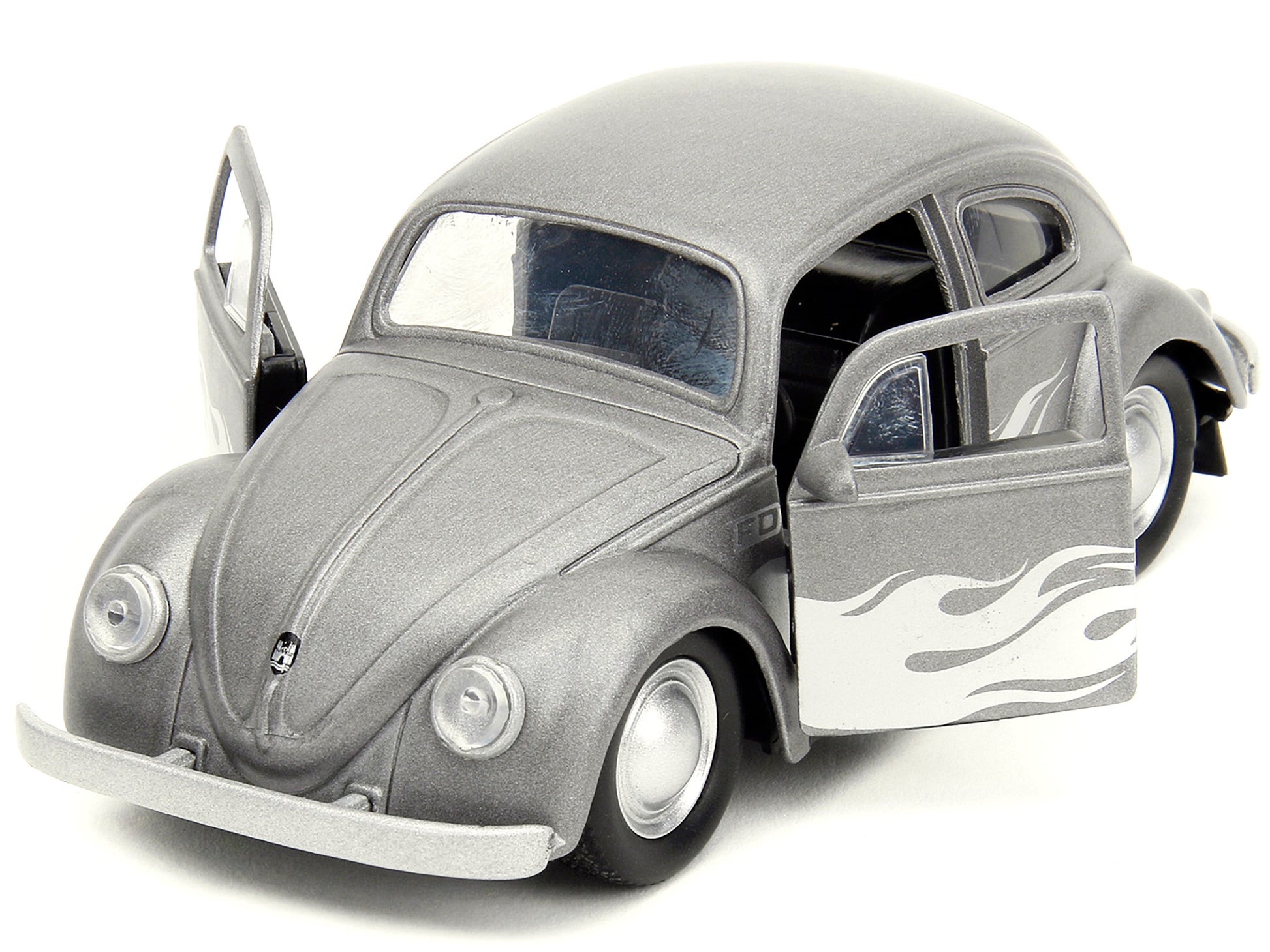1959 Volkswagen Beetle Gray Metallic with Silver Flames and Boxing Gloves Accessory "Punch Buggy" Series 1/32 Diecast Model Car by Jada-DiecastModeler.com