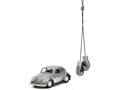 1959 Volkswagen Beetle Gray Metallic with Silver Flames and Boxing Gloves Accessory "Punch Buggy" Series 1/32 Diecast Model Car by Jada-DiecastModeler.com