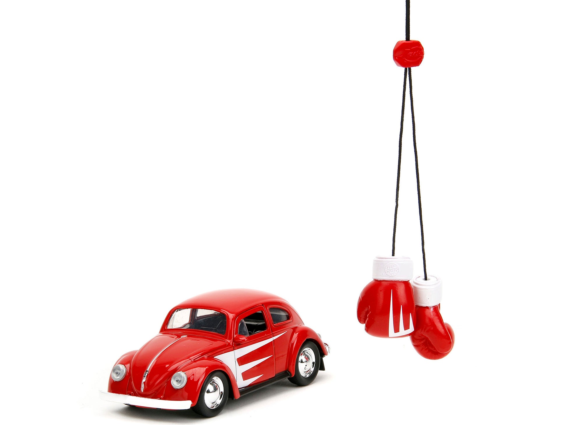 1959 Volkswagen Beetle Red with White Graphics and Boxing Gloves Accessory "Punch Buggy" Series 1/32 Diecast Model Car by Jada-DiecastModeler.com