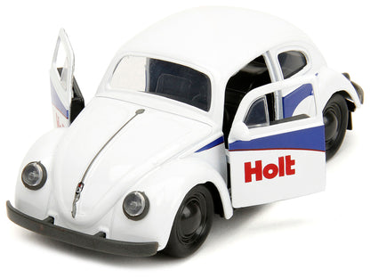 1959 Volkswagen Beetle "Holt" White with Blue Graphics and Boxing Gloves Accessory "Punch Buggy" Series 1/32 Diecast Model Car by Jada-DiecastModeler.com