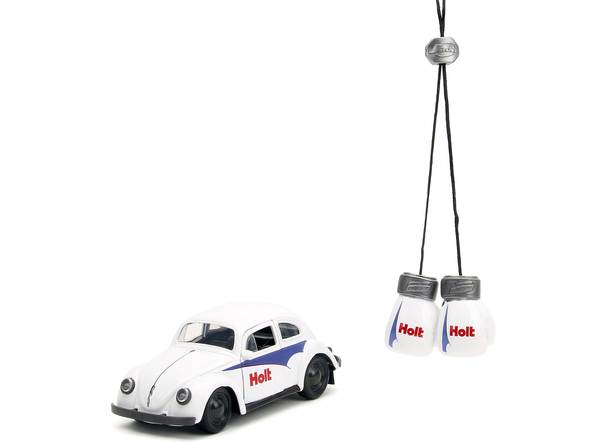 1959 Volkswagen Beetle "Holt" White with Blue Graphics and Boxing Gloves Accessory "Punch Buggy" Series 1/32 Diecast Model Car by Jada-DiecastModeler.com