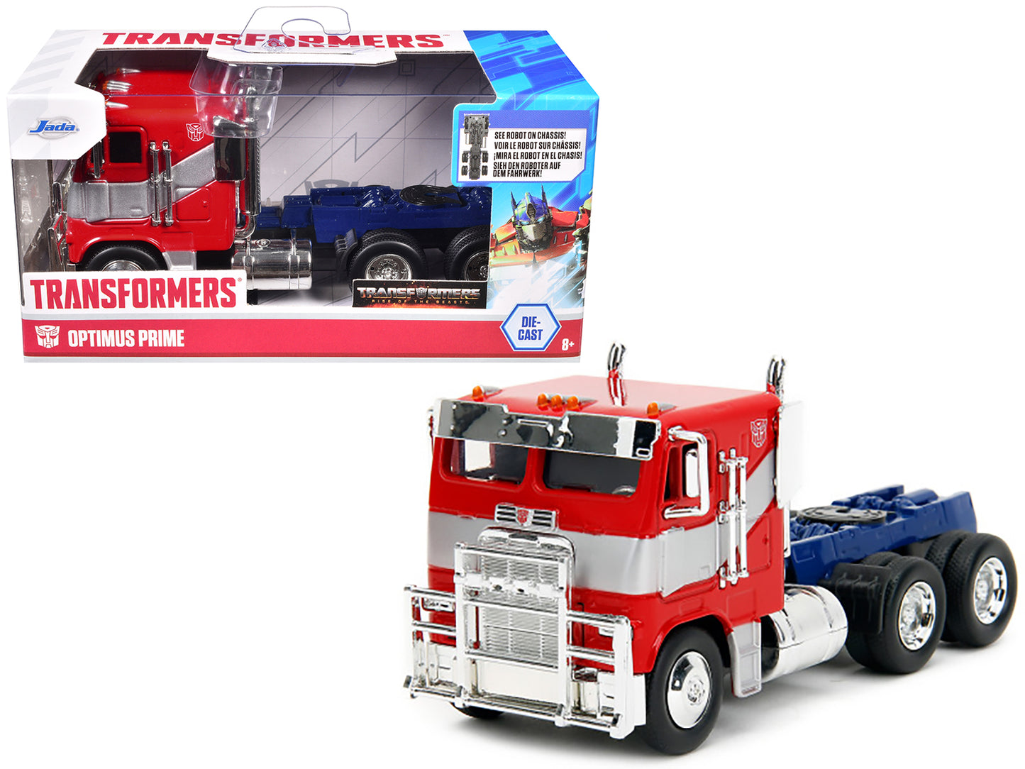 Optimus Prime Tractor Truck Red and Blue with Silver Stripes "Transformers: Rise of the Beasts" (2023) Movie "Hollywood Rides" Series 1/32 Diecast Model Car by Jada-DiecastModeler.com