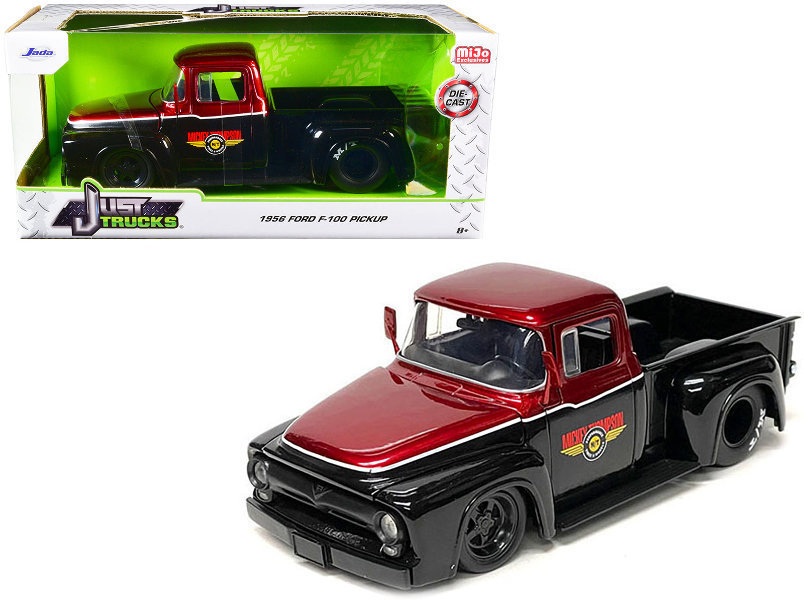 1956 Ford F-100 Pickup Truck "Mickey Thompson Performance Tires & Wheels" Black and Red Metallic "Just Trucks" Series 1/24 Diecast Model Car by Jada-DiecastModeler.com