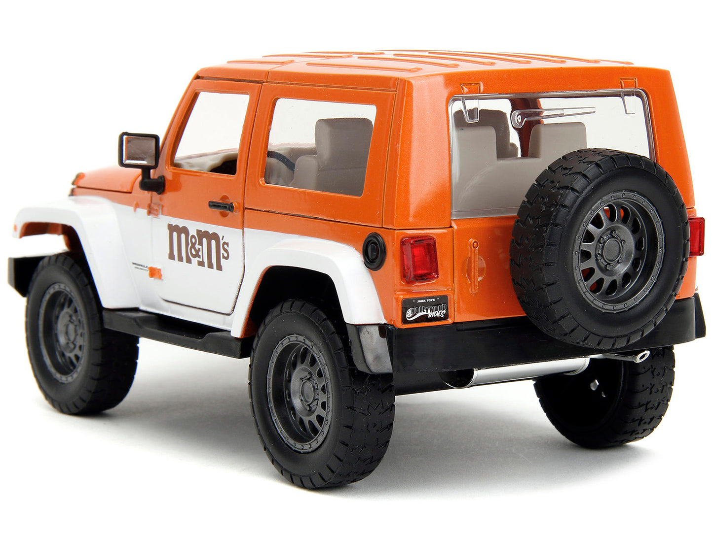 2007 Jeep Wrangler Orange Metallic and White and Orange M&M Diecast Figure "M&M's" "Hollywood Rides" Series 1/24 Diecast Model Car by Jada