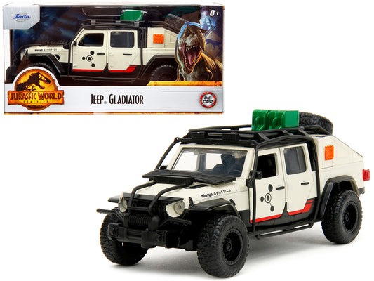 Jeep Gladiator Pickup Truck with Equipment Shell Beige with Graphics "Biosyn Genetics" "Jurassic World Dominion" (2022) Movie "Hollywood Rides" Series 1/32 Diecast Model Car by Jada-DiecastModeler.com