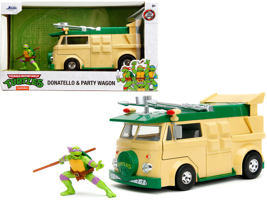 Party Wagon Green and Beige and Donatello Diecast Figure "Teenage Mutant Ninja Turtles" "Hollywood Rides" Series Diecast Model by Jada-DiecastModeler.com