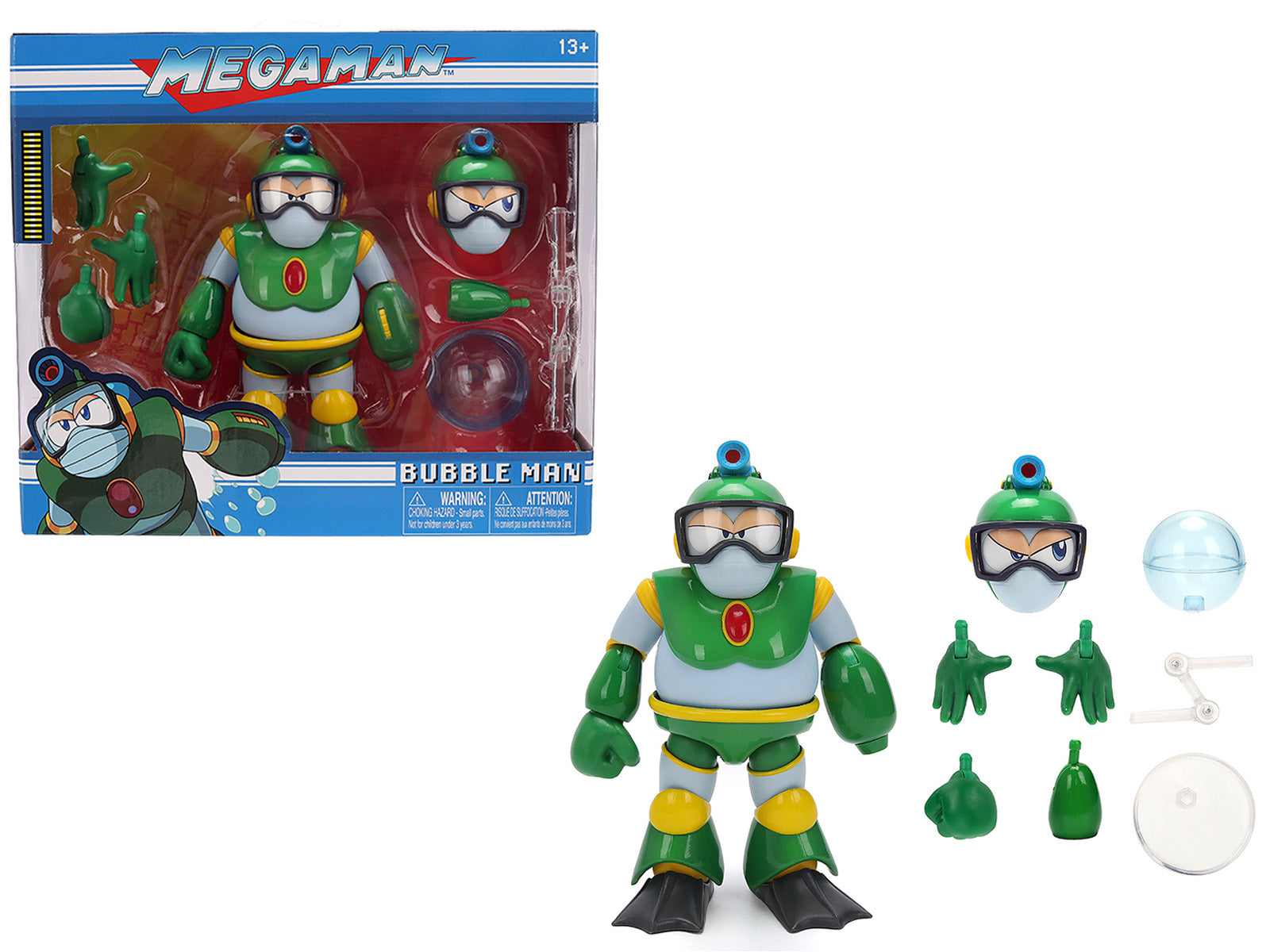 Bubble Man 5" Moveable Figure (Deluxe Version) with Accessories and Alternate Head and Hands "Mega Man" (1987) Video Game Model by Jada-DiecastModeler.com