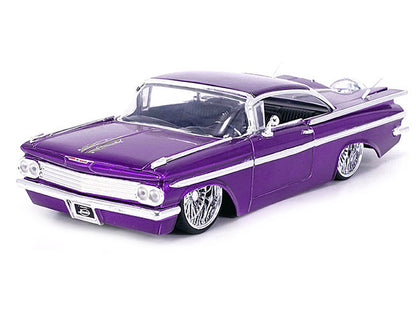 1959 Chevrolet Impala Lowrider Candy Purple with DUB Wire Wheels "Street Low" Series 1/24 Diecast Model Car by Jada-DiecastModeler.com