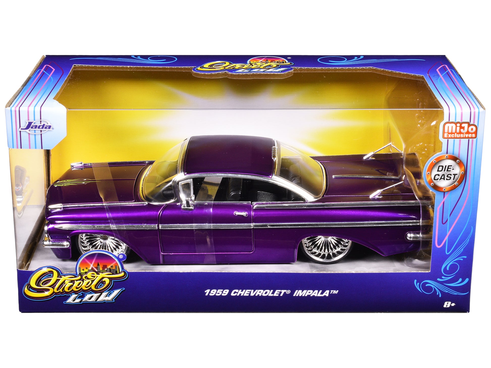 1959 Chevrolet Impala Lowrider Candy Purple with DUB Wire Wheels "Street Low" Series 1/24 Diecast Model Car by Jada-DiecastModeler.com
