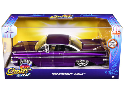 1959 Chevrolet Impala Lowrider Candy Purple with DUB Wire Wheels "Street Low" Series 1/24 Diecast Model Car by Jada-DiecastModeler.com