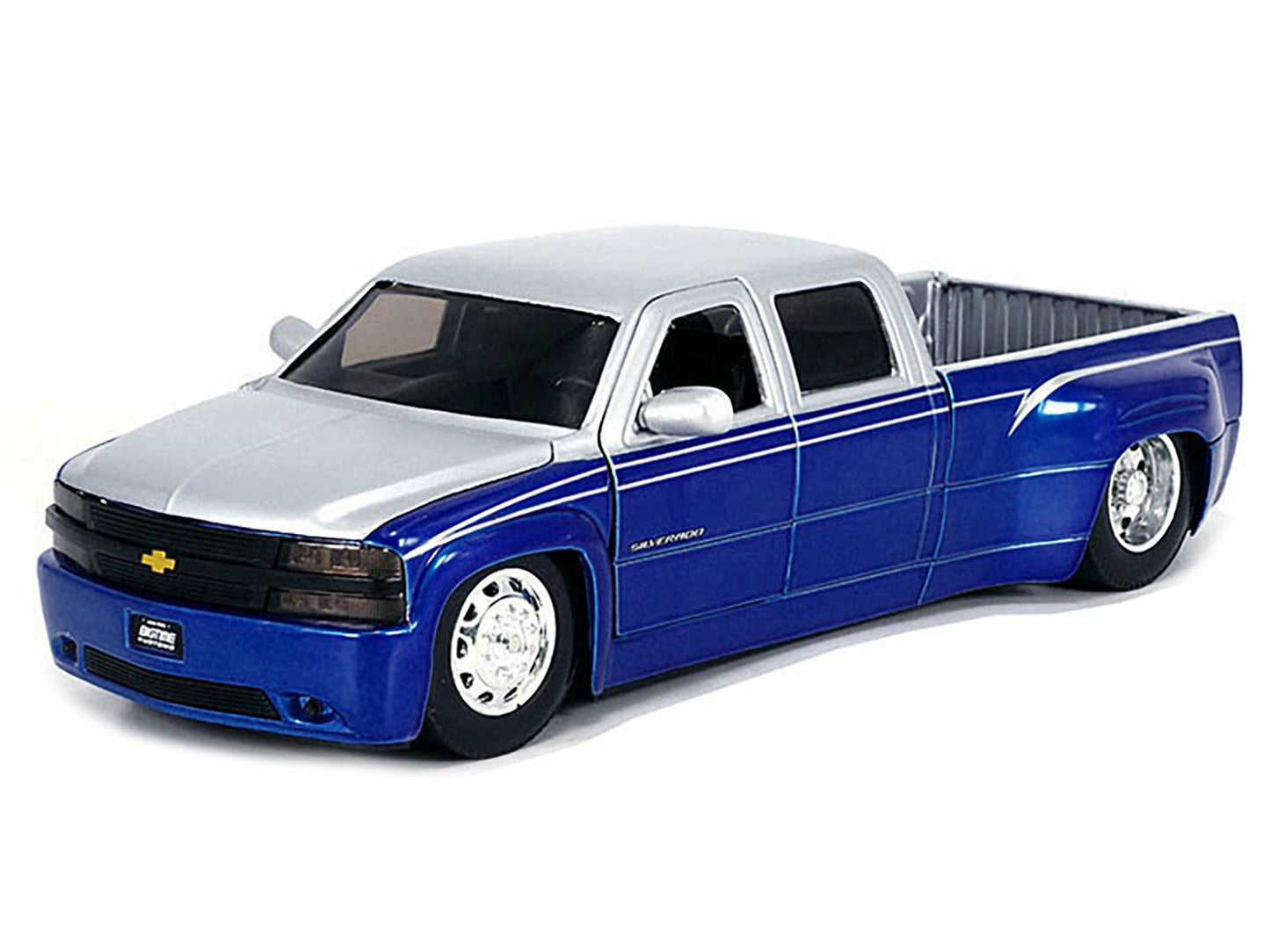 1999 Chevrolet Silverado Dually Pickup Truck Blue Metallic and Silver with Stock Wheels "Just Trucks" Series 1/24 Diecast Model Car by Jada-DiecastModeler.com