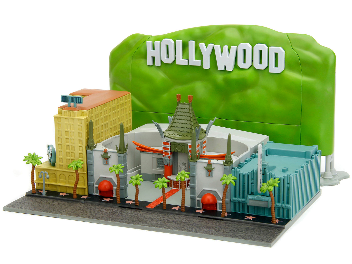 "Hollywood 100" Walk of Fame Diorama with Pink Convertible and Double-Decker Bus "Nano Scene" Series model by Jada-DiecastModeler.com